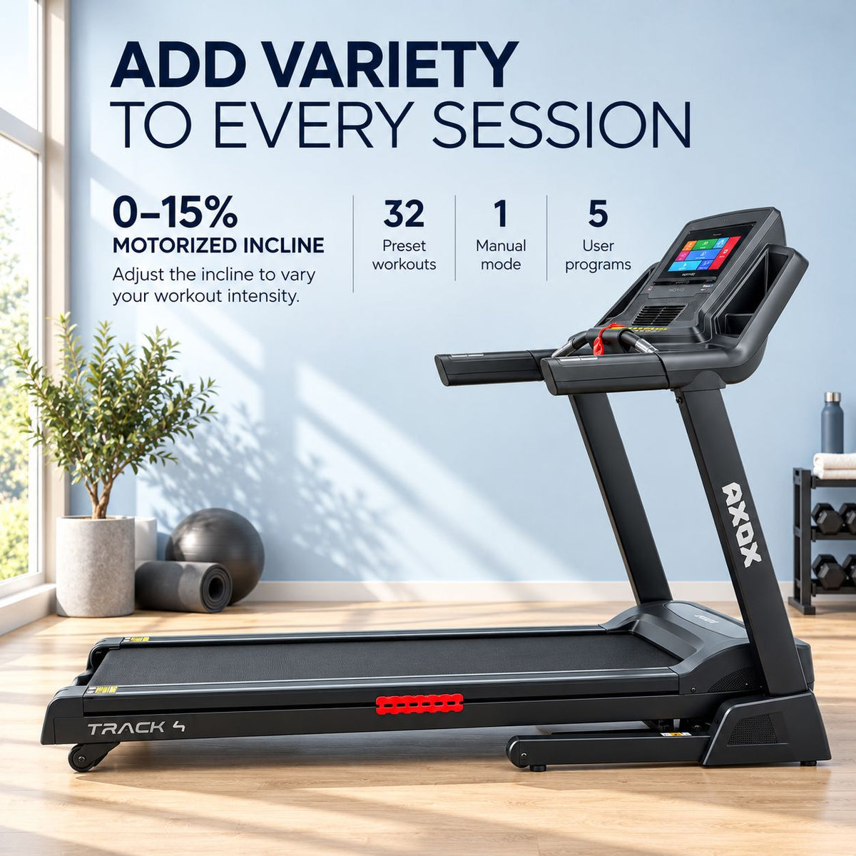 Axox Fitness Track 4 Treadmill with 10.1" TFT Touchscreen
